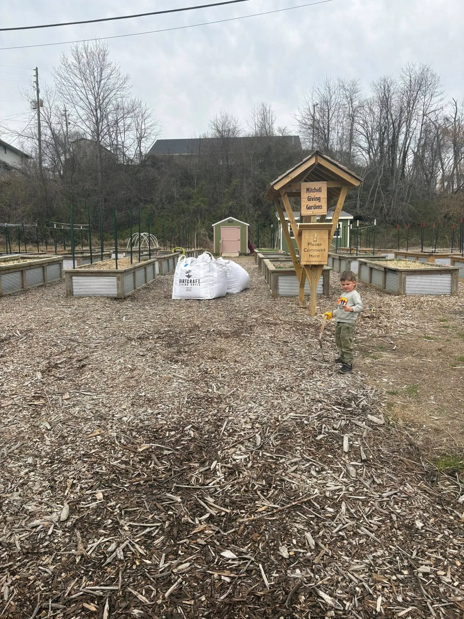 Big bags of DirtCraft living soil delivered to the Mitchell Giving Gardens