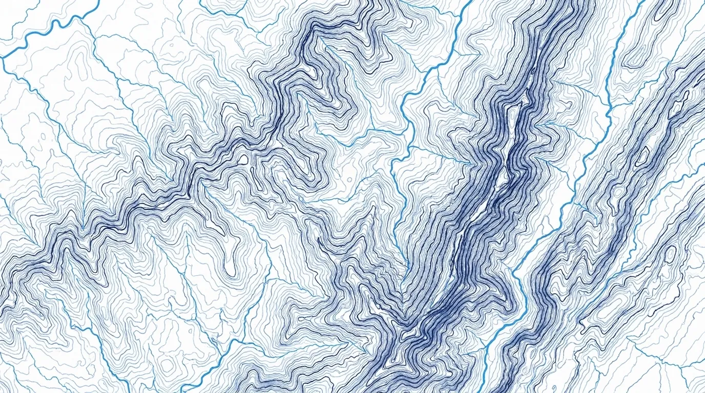 Stylized topographic map of the Western North Carolina mountain region, Carolina-blue contour lines and river veins on a light paper ground